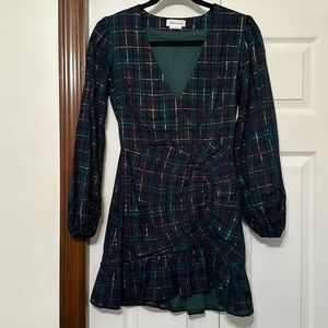 Lovers + Friends Plaid Green Ruffle Holiday Dress
